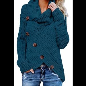 Women's Cowl Neck Asymmetric Wrap Sweater Teal